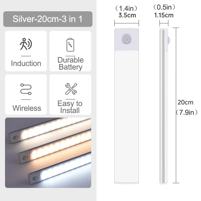 Rechargeable Motion Sensor LED Cabinet Light (10–60 cm)