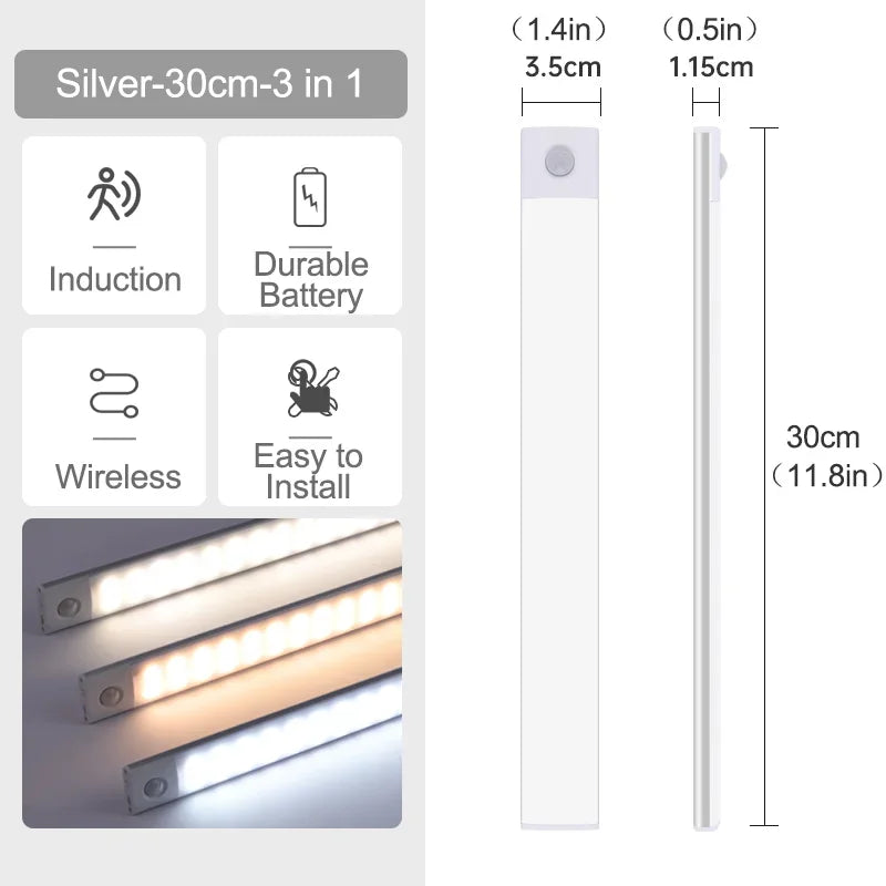 Rechargeable Motion Sensor LED Cabinet Light (10–60 cm)